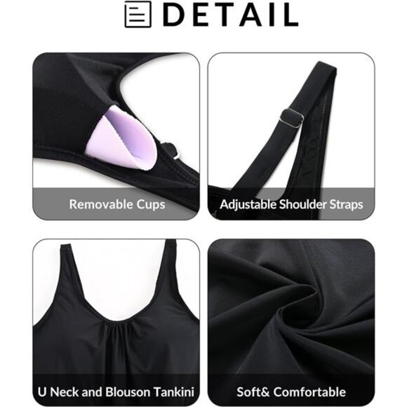 Modest Blouson Tankini Set with Boy Shorts – 2-Piece Swimwear - Picture 6 of 7